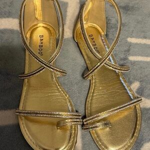 BAMBOO Metallic Gold Rhinestone Strappy Sandals